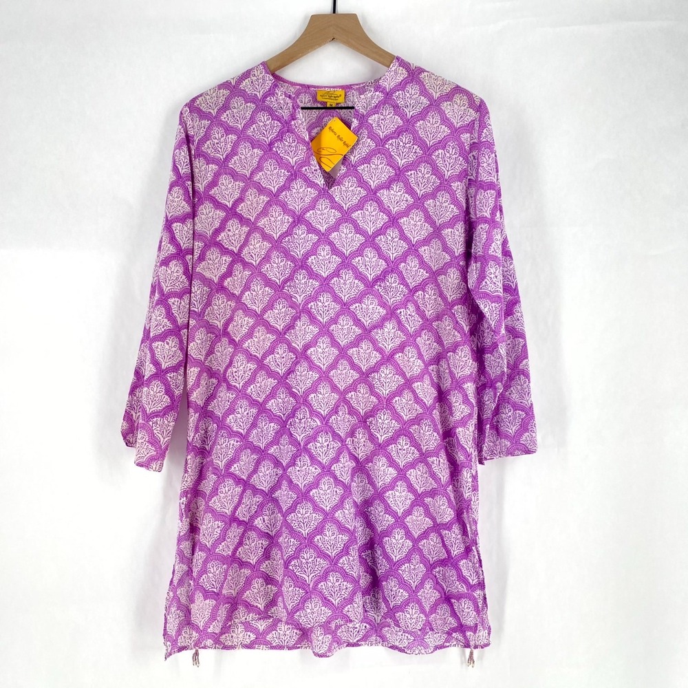 Roberta Roller Rabbit Jemina Kurta Tunic Dress Women Medium Lavender 100% Cotton